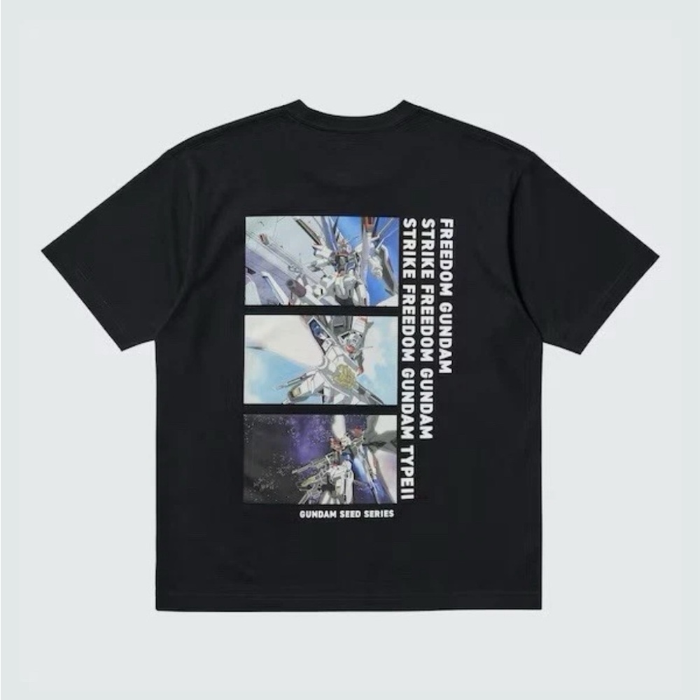 UNIQLO Gundam 45th Mobile Suit Gundam SEED DESTINY Freedom Japan T Shirt Black L